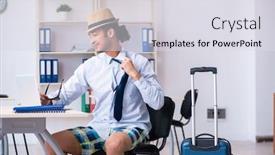  Presentation with vacation - Theme enhanced with young-employee-escaping-for-summer background and a light gray colored foreground