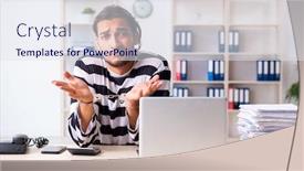  Presentation with employee - Audience pleasing presentation theme consisting of young-employee-feeling-like-prisoner backdrop and a sky blue colored foreground