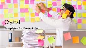  Presentation with employee profile company concept - Beautiful theme featuring young employee in conflicting priorities backdrop and a blonde colored foreground