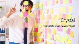  Presentation with employee profile company concept - PPT theme featuring young employee in conflicting priorities background and a lemonade colored foreground