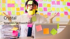  Presentation with employee - Cool new slides with young employee in conflicting priorities backdrop and a yellow colored foreground