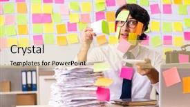  Presentation with employee - Theme featuring young employee in conflicting priorities background and a blonde colored foreground