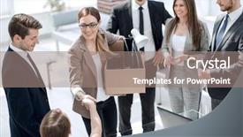  Presentation with project manager - Cool new presentation theme with young employee meets backdrop and a gray colored foreground