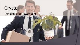  Presentation with new office - Slides enhanced with young employee on the background background and a  colored foreground