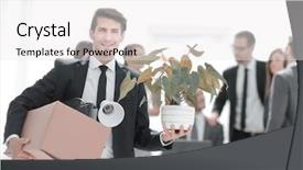  Presentation with new joining - Slide deck with young employee on the background background and a  colored foreground