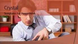  Presentation with employee - Beautiful PPT theme featuring young employee playing joystick games backdrop and a  colored foreground