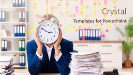  Presentation with employee - Beautiful PPT theme featuring young employee suffering from excessive work backdrop and a lemonade colored foreground