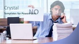  Presentation with unhappy - Colorful PPT theme enhanced with young-employee-unhappy-with-excessive backdrop and a sky blue colored foreground