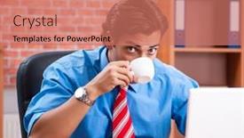  Presentation with work - Slides enhanced with young-employee-with-excessive-work background and a coral colored foreground