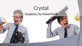  Presentation with octopus on isolated white - Beautiful slides featuring young employee with loudspeaker isolated backdrop and a light gray colored foreground