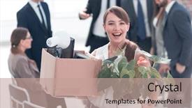  Presentation with personal relationship - Colorful slide set enhanced with young employee with personal things backdrop and a coral colored foreground