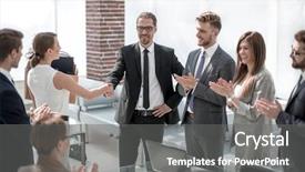  Presentation with project manager - Beautiful presentation theme featuring young employee with the project backdrop and a  colored foreground