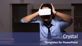  Presentation with virtual - PPT layouts having young employee with virtual glasses background and a ocean colored foreground