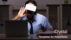  Presentation with virtual - Amazing PPT theme having young employee with virtual glasses backdrop and a wine colored foreground