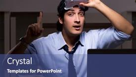  Presentation with virtual - Presentation design enhanced with young-employee-with-virtual-glasses background and a ocean colored foreground