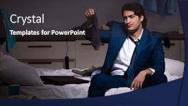  Presentation with night - Cool new PPT theme with young-employee-working-at-home backdrop and a dark gray colored foreground