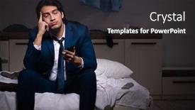  Presentation with night - PPT theme with young-employee-working-at-home background and a dark gray colored foreground