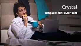  Presentation with night - Colorful PPT theme enhanced with young-employee-working-at-home backdrop and a dark gray colored foreground