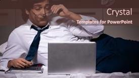  Presentation with night - Presentation design consisting of young-employee-working-at-home background and a tawny brown colored foreground