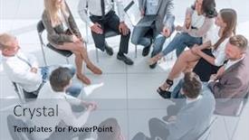  Presentation with questions - Cool new PPT theme with young employees ask questions during business training backdrop and a light gray colored foreground