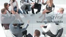  Presentation with questions - Presentation theme enhanced with young-employees-ask-questions-during background and a light gray colored foreground