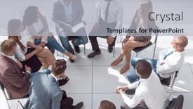  Presentation with questions - Audience pleasing presentation consisting of young-employees-ask-questions-during backdrop and a light gray colored foreground