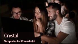  Presentation with data - Beautiful theme featuring young employees discussing new data backdrop and a  colored foreground