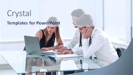  Presentation with new ideas - Amazing presentation design having young employees discussing new ideas at the meeting backdrop and a sky blue colored foreground