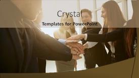  Presentation with employees - Slides featuring young-employees-joining-their-palms background and a  colored foreground