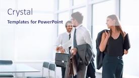  Presentation with end - Slides featuring young-employees-leaving-the-office background and a sky blue colored foreground