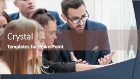  Presentation with note - Slide deck having young-employees-reading-a-sticky background and a violet colored foreground