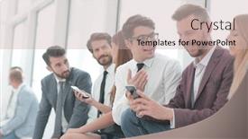  Presentation with smartphones - Presentation with young-employees-using-their-smartphones background and a soft green colored foreground