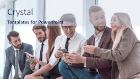  Presentation with smartphones - Slide deck featuring young-employees-using-their-smartphones background and a sky blue colored foreground