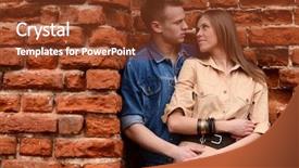 Presentation with brick wall - Cool new PPT layouts with young enamoured pair at a brick wall backdrop and a tawny brown colored foreground