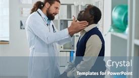  Presentation with thyroid - Presentation design enhanced with young-endocrinologist-checking-thyroid background and a ocean colored foreground