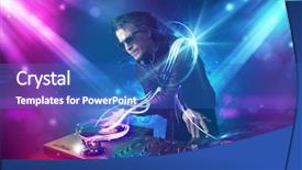  Presentation with powerful - PPT theme with young woman listening to the music while working on a computer background and a coral colored foreground