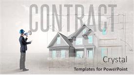  Presentation with blueprint - Presentation theme with young-engineer-holding-blueprint-concept background and a light gray colored foreground