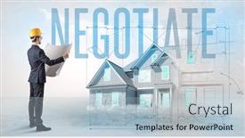  Presentation with blueprint - Presentation theme enhanced with young-engineer-holding-blueprint-concept background and a light blue colored foreground