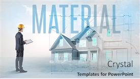  Presentation with blueprint - Slide set enhanced with young-engineer-holding-blueprint-concept background and a light blue colored foreground