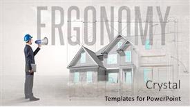  Presentation with blueprint - PPT theme consisting of young-engineer-holding-blueprint-concept background and a light gray colored foreground