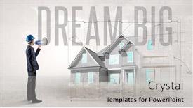  Presentation with blueprint - PPT theme featuring young-engineer-holding-blueprint-concept background and a light gray colored foreground