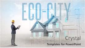  Presentation with blueprint - Slide set consisting of young-engineer-holding-blueprint-concept background and a light gray colored foreground