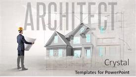  Presentation with blueprint - Presentation theme enhanced with young-engineer-holding-blueprint-concept background and a light gray colored foreground