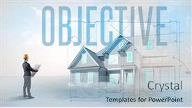  Presentation with blueprint - Presentation design featuring young-engineer-holding-blueprint-concept background and a light blue colored foreground