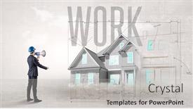  Presentation with blueprint - Slides enhanced with young-engineer-holding-blueprint-concept background and a light gray colored foreground