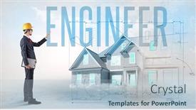  Presentation with blueprint - Slide set enhanced with young-engineer-holding-blueprint-concept background and a light blue colored foreground