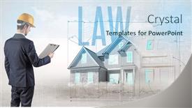  Presentation with blueprint - Theme featuring young-engineer-holding-blueprint-concept background and a sky blue colored foreground