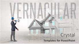  Presentation with blueprint - Slides featuring young-engineer-holding-blueprint-concept background and a light gray colored foreground