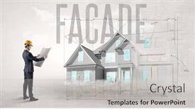  Presentation with blueprint - Slide set consisting of young-engineer-holding-blueprint-concept background and a light gray colored foreground