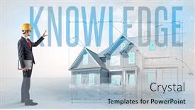  Presentation with blueprint - Presentation design featuring young-engineer-holding-blueprint-concept background and a light blue colored foreground